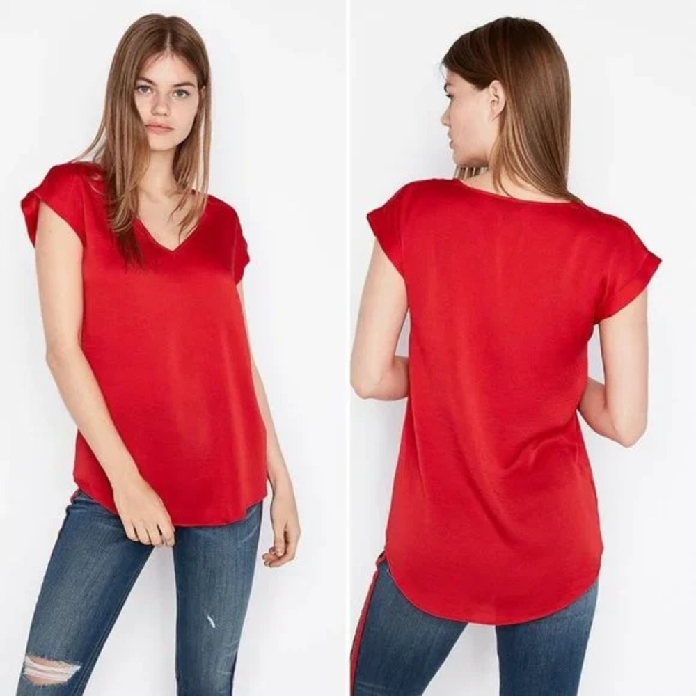 Express Red V-Neck Blouse